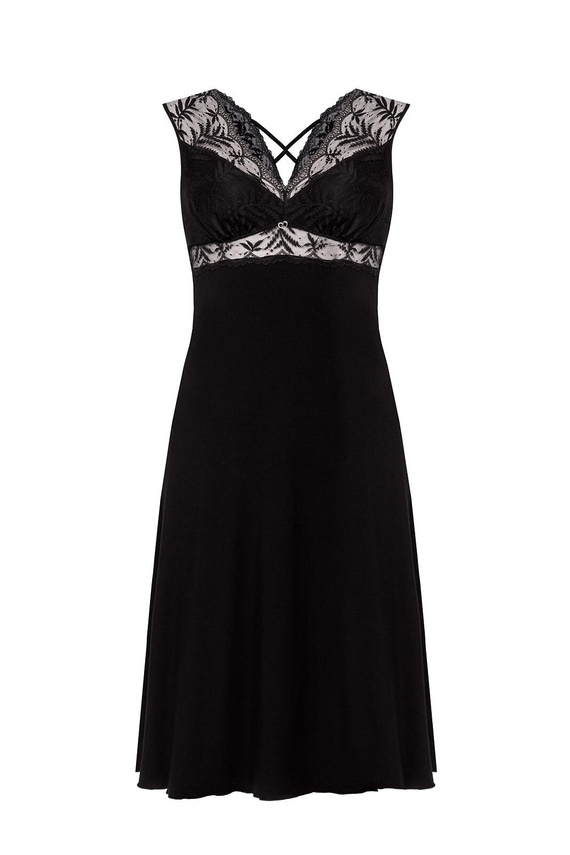 Nachthemd Petra KM29 Mefemi von Nipplex, Schwarz – Viskose, Spitze, wadenlang