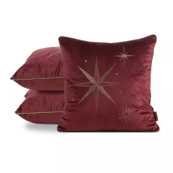 Chp 259 Eurofirany Weihnachtskissenbezug – burgunderroter Samt mit einem Champagnerstern