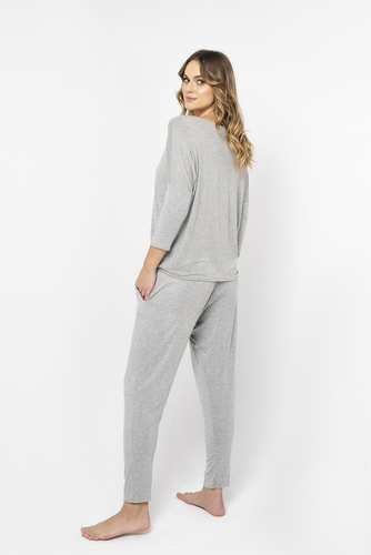 Style Damen 3/4 Ärmel Set, Länge.italienische Mode Melange-Hose 