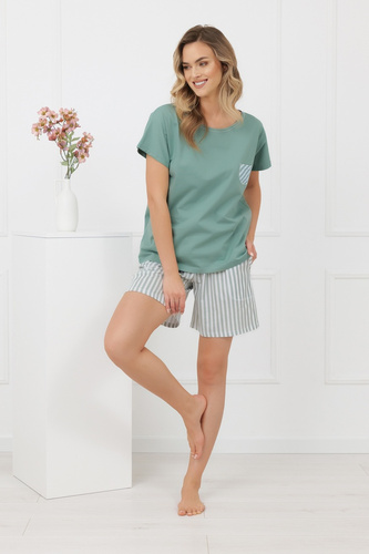 Damen Pyjama Faro Italian Fashion 100% Baumwolle kurzarm Shorts