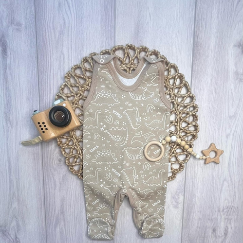 SC16530 Mamatti Baby-Schlafanzug aus Baumwolle mit Dinosaurier-Motiv Beige Babyausstattung