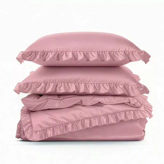 Eurofirany MI Mikrofaser-Bettwäsche mit Rüsche, weich, mit Reißverschluss, rosa