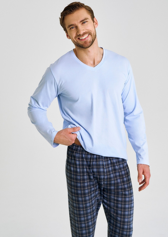 Herrenpyjamas Mark 3475, 3476, 3477 Taro – Baumwolle, lange Ärmel, Komfort für die Nacht, hellblau