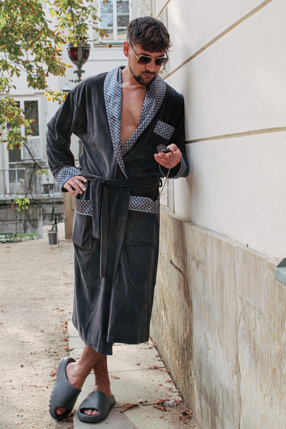 773 Bonjour Herren-Forex-Bademantel - graphit