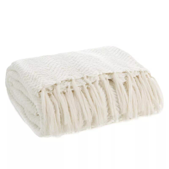 Milo Decke Tagesdecke mit Fransen Eurocurtains weiß