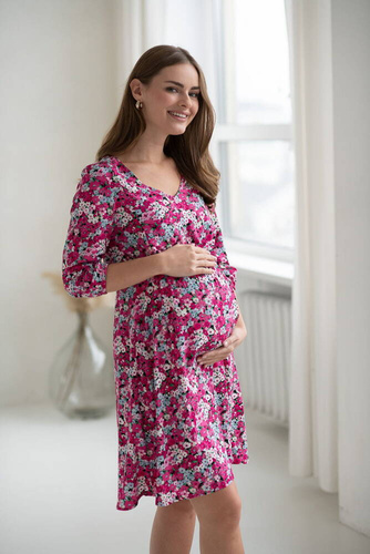 Schönes Midi-Umstands- und Stillkleid mit 3/4-Ärmeln von Milk&Love mit Blumen