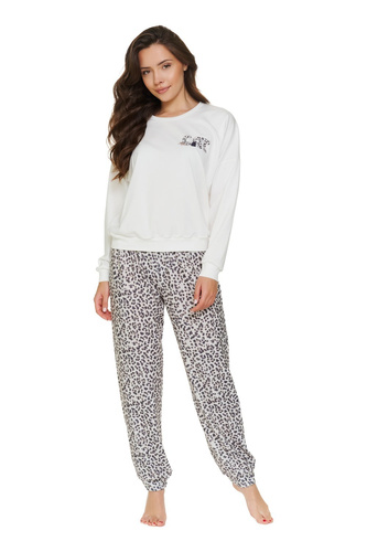 Doctor Nap 7532 Cream Leo Damenpyjama Strickjersey lang Leo