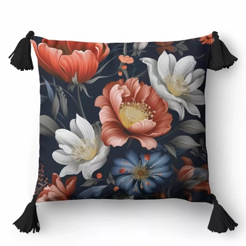 5401 B Deko-Kissenbezug Blumen Panama 58 Detexpol Marineblau