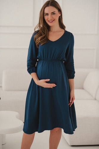 Lovely Dress Midi Milk&Love Umstands- und Stillkleid – Marineblau, 100 % Viskose, 3/4-Ärmel | Stil und Komfort