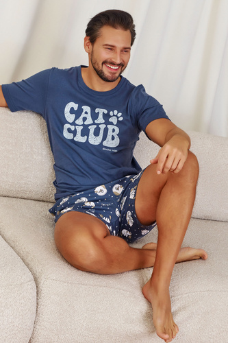7204 „Cat Club“ Doctor Nap Herren-Pyjama – tiefblau