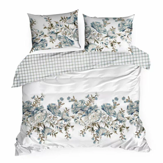 Frühling 40 Blumen Satinbettwäsche Eurovorhänge weiß/türkis