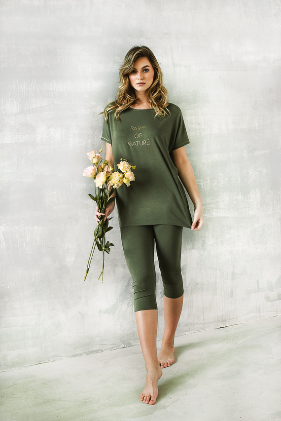Natura Pyjamas Damen kurzarm, 3/4 Hose Italienische Mode - khaki 
