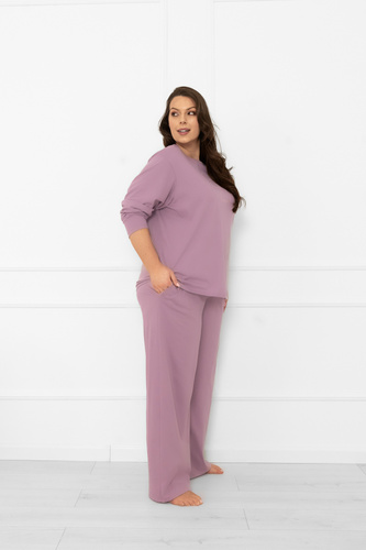 Damenpyjama Ksara Italian Fashion - Baumwolle, langarm und Hose mit Taschen - heather