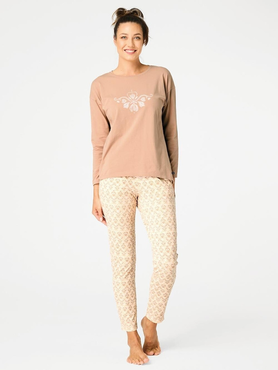 Key LNS 579 Damenpyjama – Beige, Baumwolle, lange Ärmel, bequem