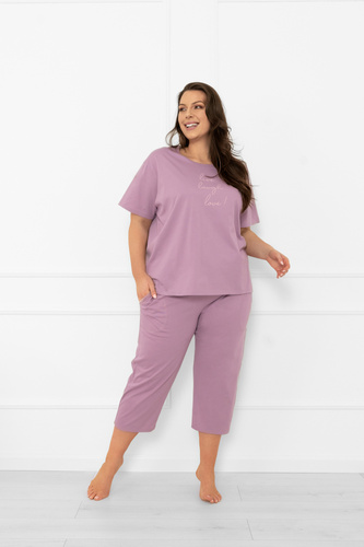 Damen Schlafanzug Ksara - kurzarm, Hose 3/4, Baumwolle Italian Fashion - heather 