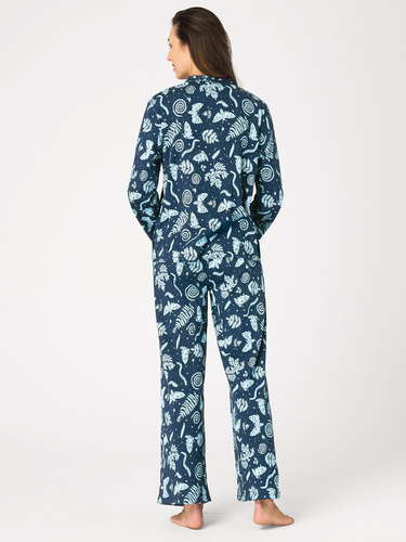 Damen-Pyjama Key LNS 435 in Meerblau – Flanell, zum Knöpfen, 100% Baumwolle