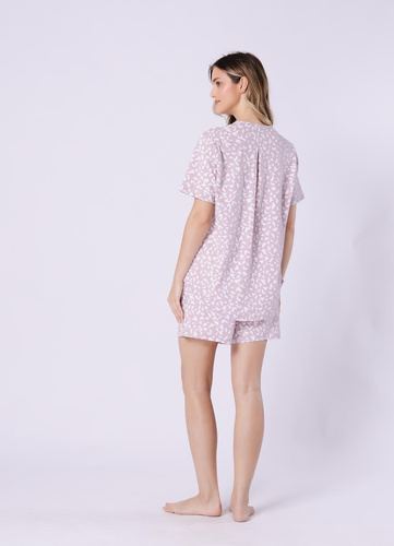 Damenpyjama Samanta 1709 Leveza – Sommerpyjama aus 100% Baumwolle, kurzarm, mit Knöpfen, Shorts, atmungsaktiv & bequem