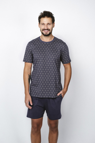 Ricardo Herren Schlafanzug mit kurzen Ärmeln, Shorts Italian Fashion - navy blau/print