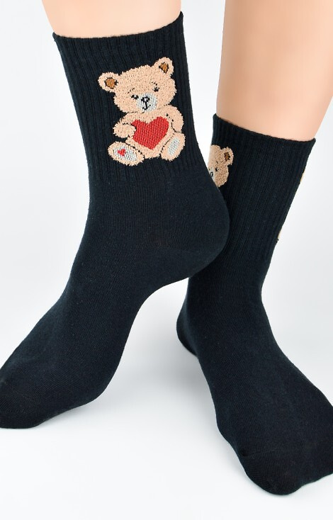 SB 150 Teddy Bear Noviti Damensocken, schwarz – Baumwolle, bunt mit Muster