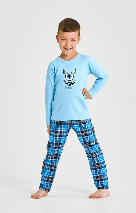 3499, 3500 Joel Taro Jungen-Pyjama blau – Baumwolle, bedruckt, karierte Hose