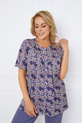 Bonaria Damen Schlafanzug kurzarm, 3/4 Hose Italian Fashion - Druck/Jeans