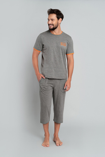 Marek Herren Schlafanzug kurzarm, 3/4 Hose Italian Fashion- mittel melange