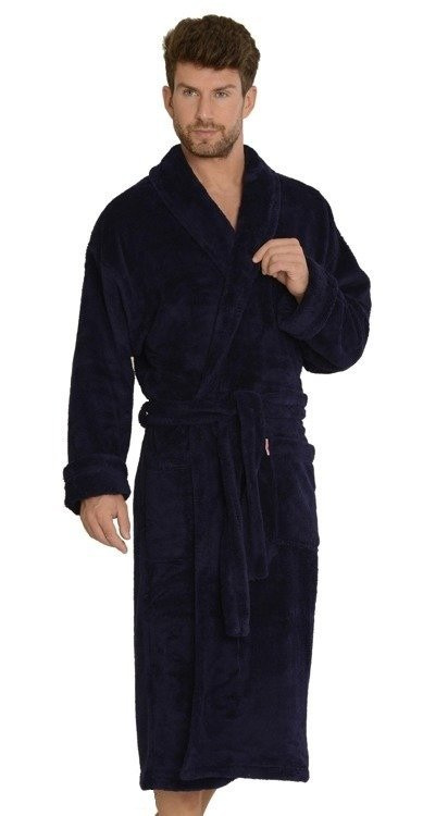 811 De Lafense Herren Plüsch-Bademantel - marineblau