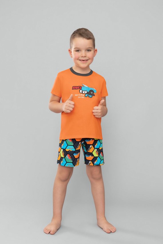 Comics Kurzarm-Pyjama für Jungen, Hose Italian Fashion - orange/print