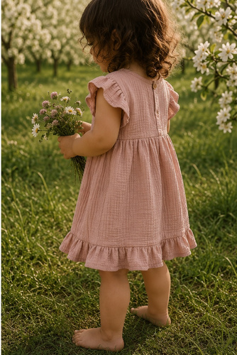 Mamatti SA50410 Kinderkleid aus Musselin, leicht und luftig, schmutziges Rosa