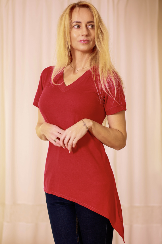 Aria Mirale Bluse – Viskose, asymmetrisch, V-Ausschnitt – rot