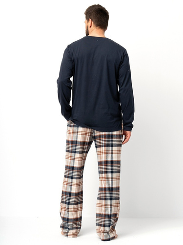 MNS 444 Key Herrenpyjama, Schwarz – Baumwolle, lange Ärmel und glatte Hose