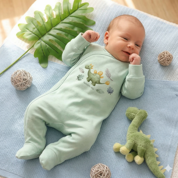 ABN-5568 Dino Explorer Babyclown Nini mint | Bio-Baumwolle, Druckknopfverschluss