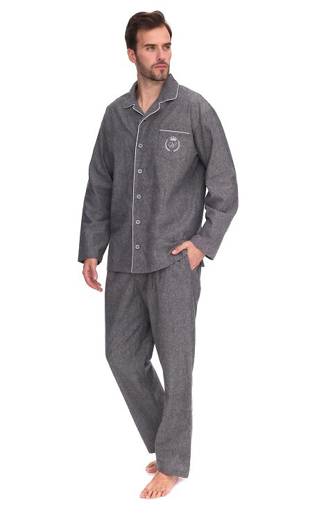 2533 Zeus Herrenpyjama L&L – Baumwolle, Melange, mit Kragen und Knöpfen