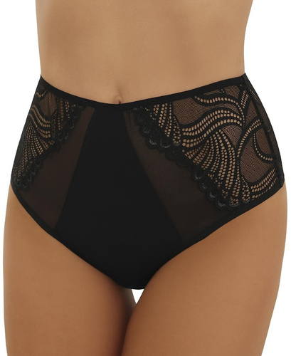 Stringtanga Pia Emili hohe Baumwoll-Stringi Damen schwarz mit Spitzen-Detail hinten