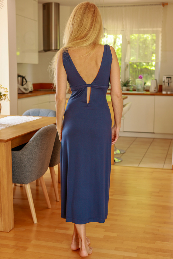 Senai Mirale Kleid – Lange Viskose mit V-Ausschnitt vorne und hinten | Polnische Produktion – Marineblau