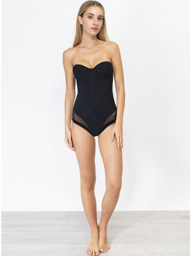 1852 Everybody Damen-Body, Mikrofaser-Balconette, versteifte Körbchen, nahtloses Sielei-Schwarz