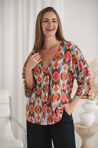 Bahama Mama Milk&Love Umstands-Stillbluse mit Boho-Print – Viskose, 3/4-Ärmel, Übergröße