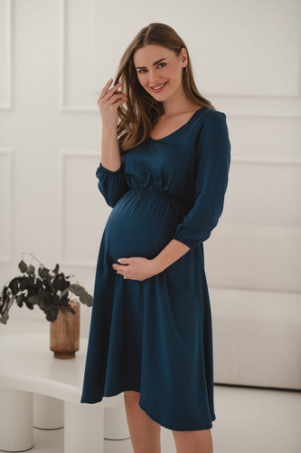 Lovely Dress Midi Milk&Love Umstands- und Stillkleid – Marineblau, 100 % Viskose, 3/4-Ärmel | Stil und Komfort