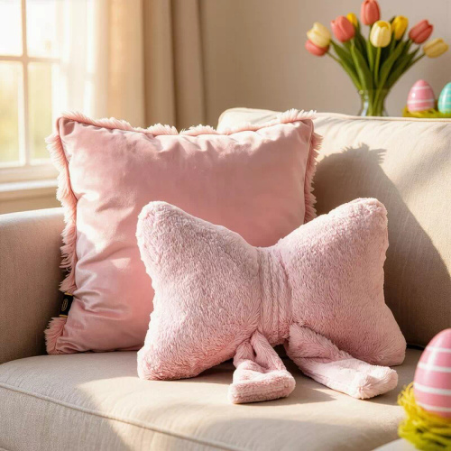 Eurofirany Wiosna 135 – dekoratives Kissen 37x10x30 mit Schleife pink