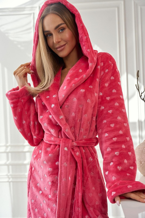 Damenbademantel 2551 Amira L&L himbeer – lang mit Kapuze | Eleganz und Komfort