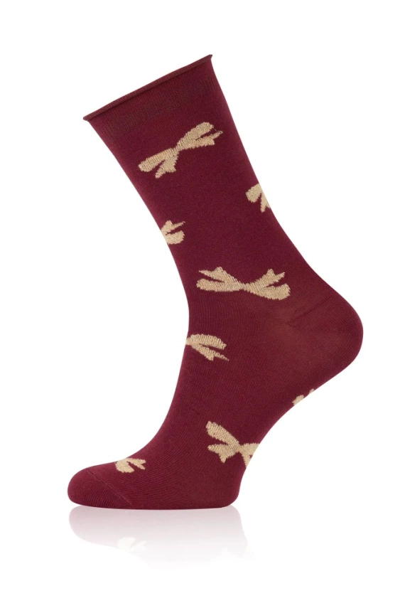 S183D Figaro Women's lange druckfreie Socken Italian Fashion - Schleifen burgunderrot 