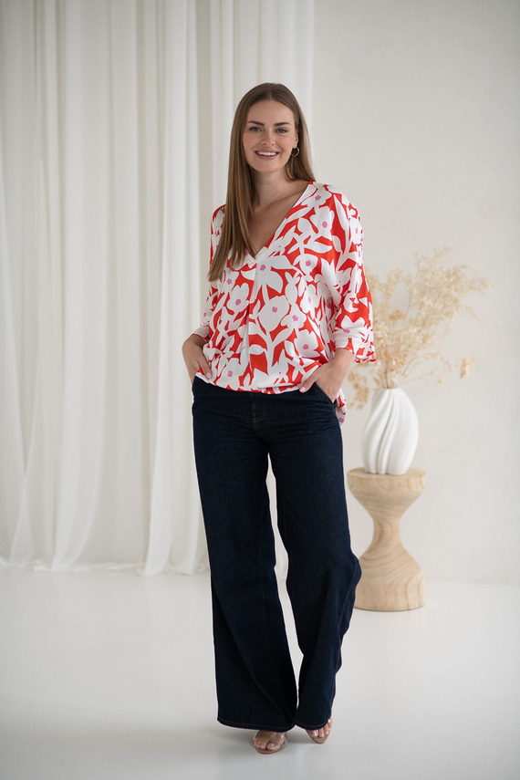 Mamafullness Milk&Love geblümte Umstands-Stillbluse – Viskose, 3/4-Ärmel, Übergröße