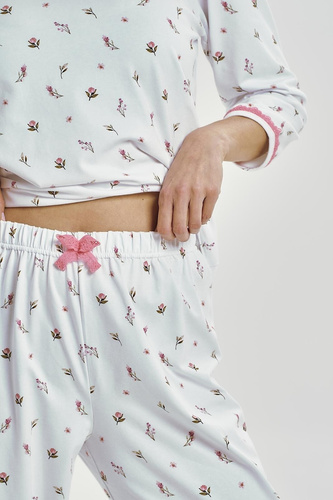 Elodie 3432 Taro Damenpyjama, weiße Baumwolle, 3/4 Ärmel, bequem