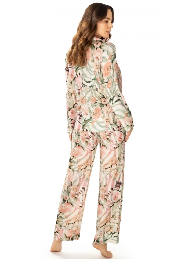 86632 Ines Damenpyjama mit Möwenblumen mit Reißverschluss