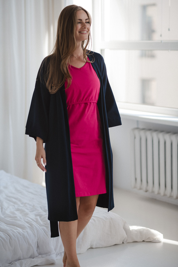 Umstandsbademantel Milk&Love, Marineblau – Baumwolle mit Elasthan, bequem, 7/8-Ärmel