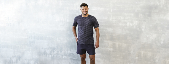 Ricardo Herren Schlafanzug mit kurzen Ärmeln, Shorts Italian Fashion - navy blau/print