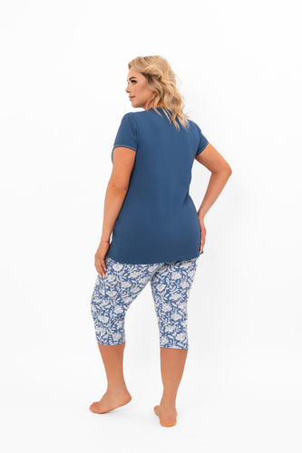 Damen Schlafanzug Boma - kurzarm, Hose 3/4, Baumwolle Italian Fashion - jeans/print