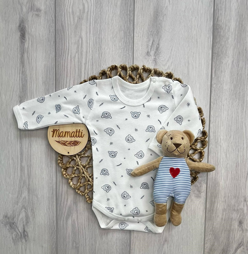 BD16426 Mamatti Babybody Bär Langarm Baumwolle Weiß