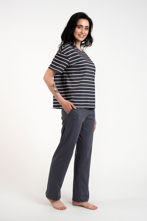 Betty Damen Schlafanzug kurzarm, lange Hose Italian Fashion - graphite/graphite print