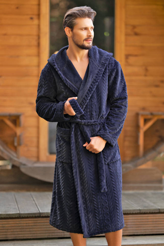 Zygmunt Herren Bademantel mit Kapuze Italian Fashion - navy blue 